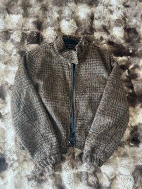 Brown Houndstooth Bomber Jacket
